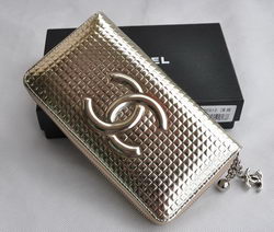 AAA Chanel Leather Long Zipper Wallet 20312 Light Gold Online